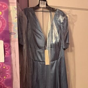 Elegant Blue  Satin Dress with pockets